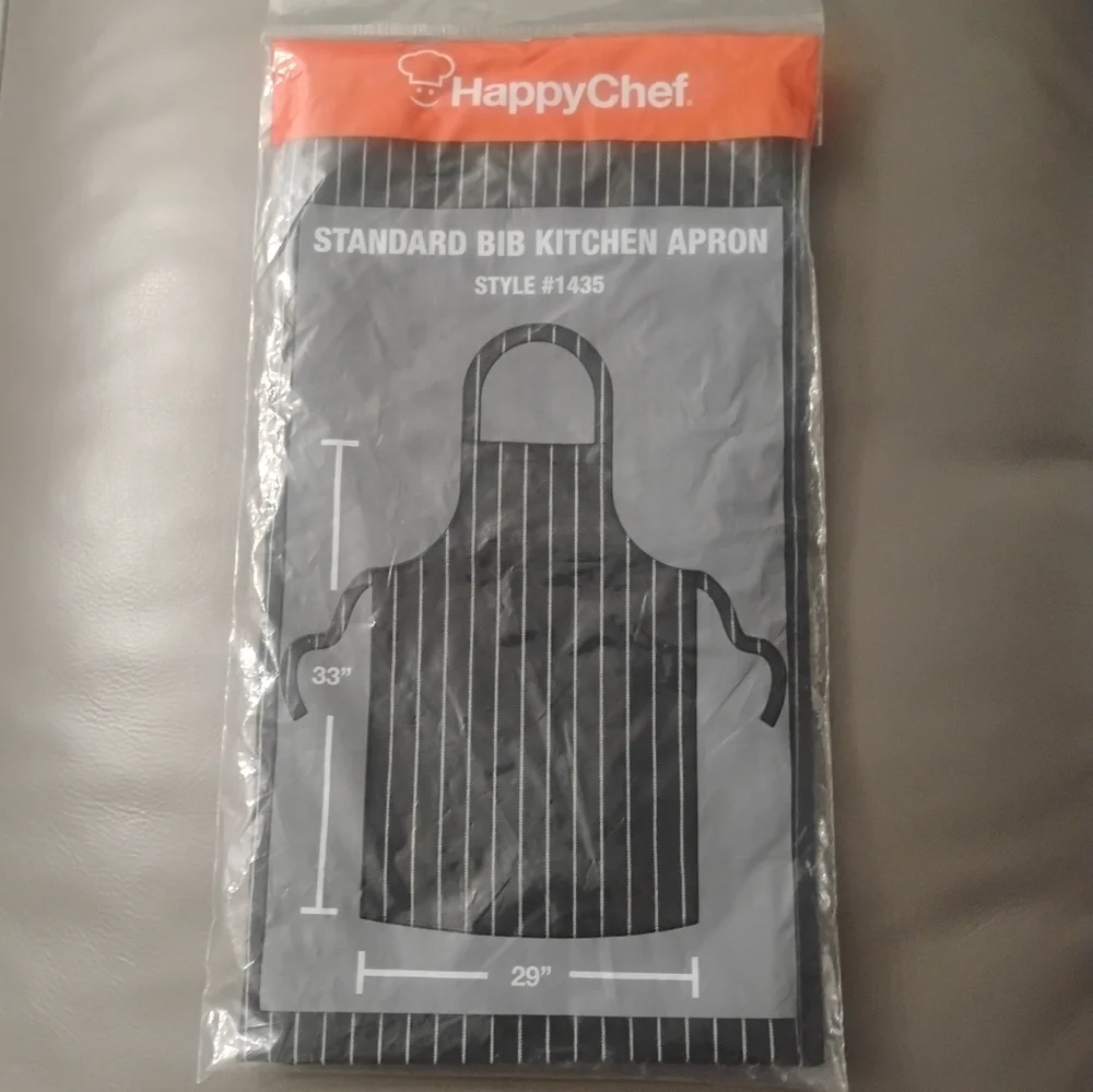 3 Happy Chef Standard Bib Striped Kitchen Aprons Black and White